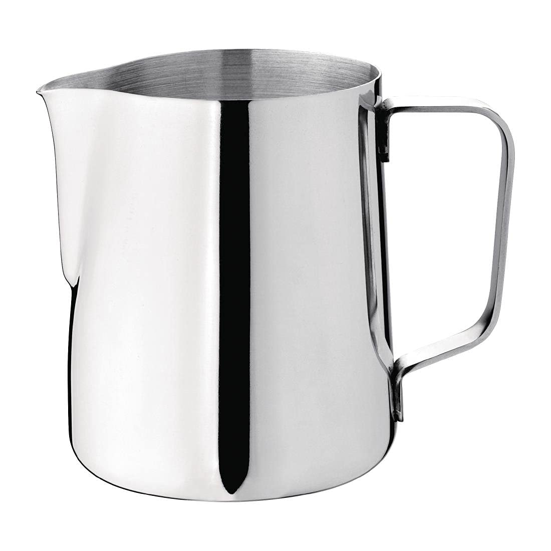 Olympia Stainless Steel Milk Frothing Jug 340 ml/12 oz, Silver, Mirror Finish, Size: 95(H)x70(Dia)mm, Milk Jug for Cappuccinos & Lattes, Non-Drip Spout, Latte Art Milk Jug, J316