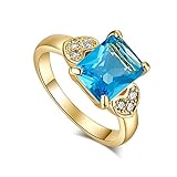 Psiroy Dainty Blue Topaz Yellow Gold Promise Ring for Women