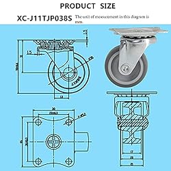 Casoter 1.5"(38mm) Swivel Soft TPR Rubber Caster
