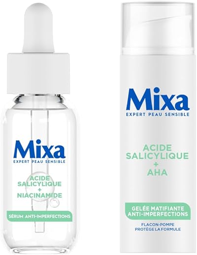 Mixa Anti-Unreinheiten Gesichtspflege Duo: Salicysäure & Niancinamid Serum 30ml gegen Unreine Haut + Mattierende Gel Creme 50ml