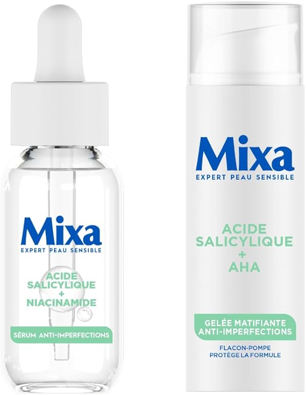 Mixa Anti-Unreinheiten Gesichtspflege Duo: Salicysäure & Niancinamid Serum 30ml gegen Unreine Haut + Mattierende Gel Creme 50ml