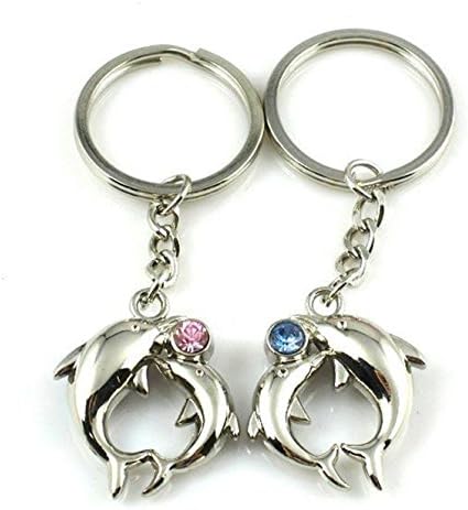 Angelia 1 pairs/lot New Keychain Gift Couple Keychains For Lovers Dolphin Fish Key Ring wholesale I20