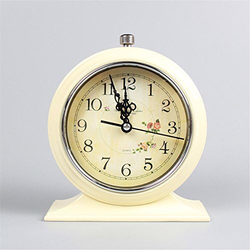 Sdfaw European-style bedside alarm clock retro alarm clock creative brief students small clock clock mute metal fashion night light alarm clock,M white