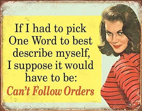 Losea One Word to Describe Myself Vintage Metal Tin Signs for Home Kitchen Wall Art Pub Bar Decor 8 x 12