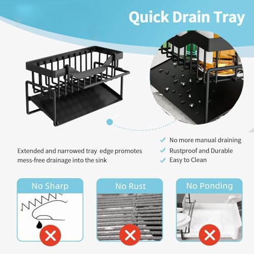 Terrifi Sink Caddy Organizer With Drain Tray, Sponge Holder For Kitchen Stainless Steel Perfect Sponge, Dish Soap Dispenser, Cleaning Towel, Scrubber, And Utensils