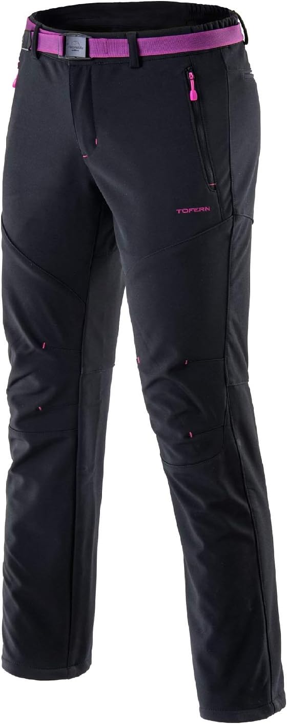 Tofern Womens Winter Warm Breathable Waterproof Windproof Softshell Pants with Fleece for 