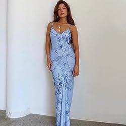 ABINGOO Women Vintage Spaghetti Strap Maxi Dress