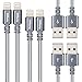 Hiway Nylon Braided Charging Cable Cord Phone Charger Compatible Phone X/Phone 8/8 Plus/ 7/7 Plus/6/6s/6 plus/6s Plus/ 5s/5c, Pad, Pod & More 4PACK 3FT&6FT (Grey)