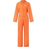 Roiysan Halloween Prison Jumpsuit Costume Orange Uniform Long Sleeve Playsuit Adult Kid Jail Inmate Criminal Cosplay Costume
