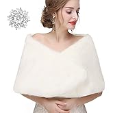 Sakytal Women's Wedding Faux Fur Shawl Bride Fur Wrap Evening Dresses Faux Shrug for Bridal