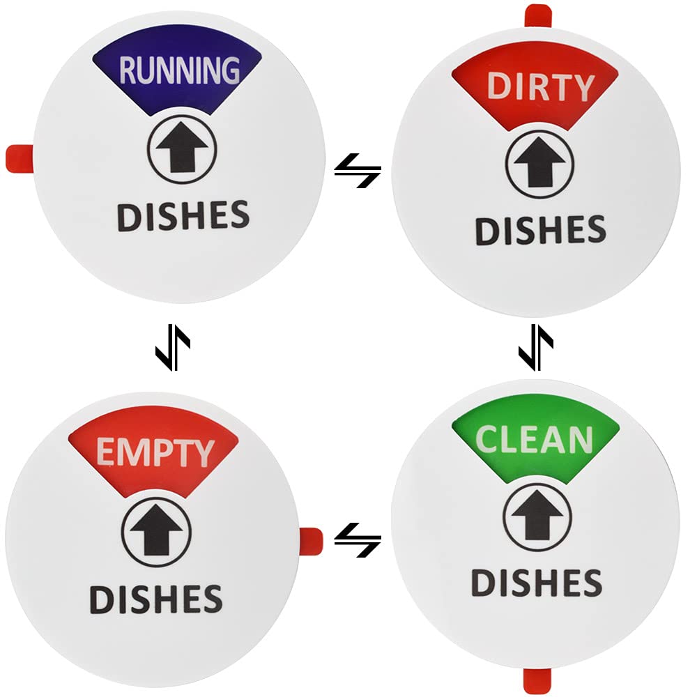 VCRANONR Dishwasher Magnet Clean Dirty Sign Double Sided Strong Kitchen Flip Indicator Universal Kitchen Dish Washer Reversible Indicator with Running Clean Dirty and Empty Options for All Dishwashers