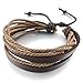 INBLUE Men's 2PCS Genuine Leather Bracelet Bangle Chain Cord Brown Black Braided