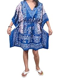 Mogul Women's tunic Kaftan Elephant Row Printed Caftan Beach Cover up One Size