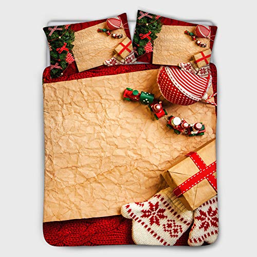 Mumeson Twin Size Duvet Cover Set Christmas Theme Decorative 3 Piece Bedding Set with 2 Pillow Case Super Soft Polyester Microfiber- Black Lining,C933