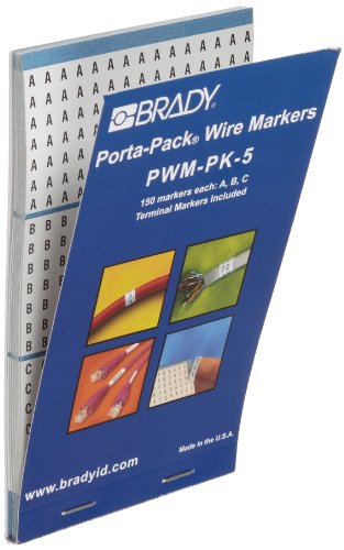 Brady PWM-PK-5 B-500 Repositionable Vinyl Cloth, Black on White Porta-Pack Wire Marker, Legend "A, B, C"