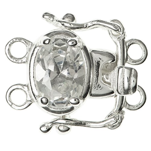 .925 Sterling Silver Clear Cz Crystal Pearl Box Clasp 15mm Connector Switch Bead with Safety Lock