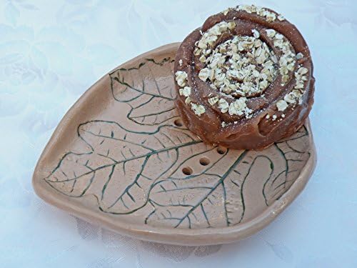 Handmade ceramic Soap Dish with branch of fig tree stamped and Handmade Soap