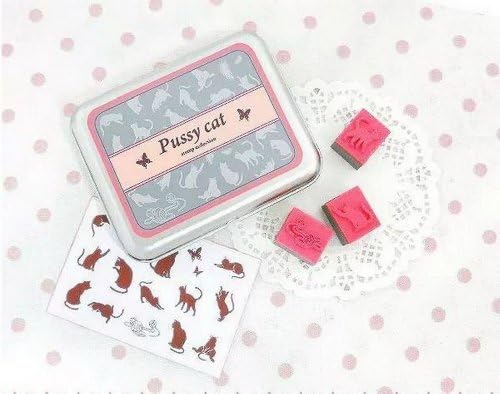 Creative Letter Stamps Pussy Cat Custom Rubber Stamps Set of 15 with Tin Box