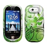 Silver Green Flower Vine Design Rubberized Snap on Hard Cover Protector Faceplate Cell Phone Case for AT&T Pantech Ease P2020 + Premium LCD Screen Guard Film