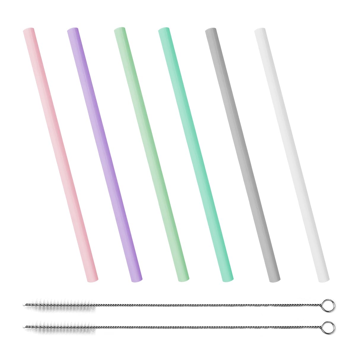 Luckious 8Pcs Silicone Drinking Straws - Reusable, BPA-Free, and Extra Long Straws with Cleaning Brushes