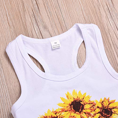 2 Style Toddler Girl Sleeveless Vest Tops +Floral Denim Shorts Outfits Set (5-6T, Sunflower+White)
