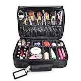 MelodySusie Travel Makeup Bag 3 Layers Makeup Organizer Case Makeup Train Case with Shoulder Strap for Women