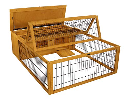 ROCKEVER Tortoise House Habitat Large Wood with Run, Wooden Small Animal Hutch Outdoor for Rabbits Chicks Guinea Pigs Metal Wire Playpen