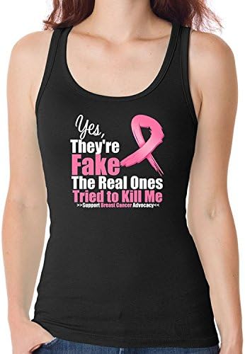 Banosin Women's Yes They're Fake.My Real Ones Tried to Kill Me Shirt