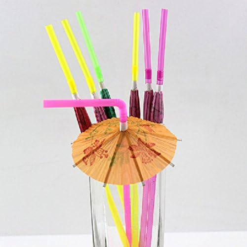 BUYDEAL Umbrella Straws Disposable Tropical Drinking Straws for Island Themed Party Birthday Wedding Party Decoration,，100-Pack (Assorted Color)