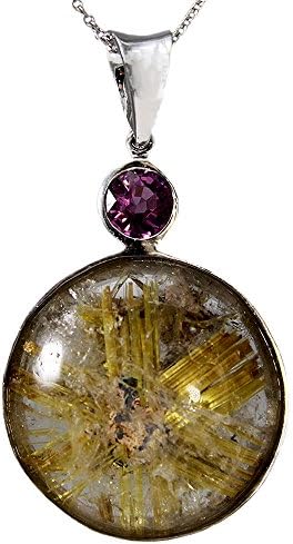 Sterling Silver Round Rhodolite Garnet and Rutilated Quartz Necklace