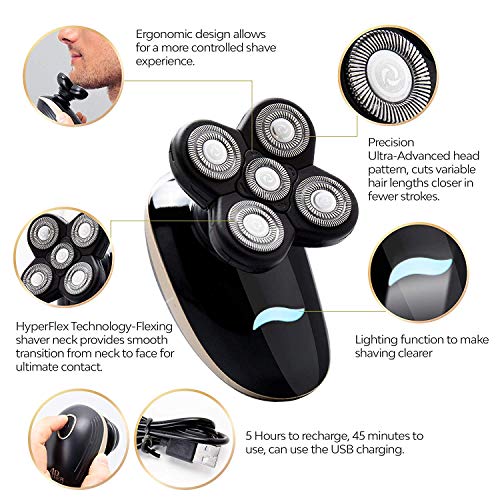 Electric Shaver for Men Grooming Kit, Cosyonall 5 in 1 Electric Razor Cordless Waterproof Wet Dry Rotary Bald Head Shaver Nose Trimmer Hair Clippers Facial Cleansing Brush, USB Rechargeable