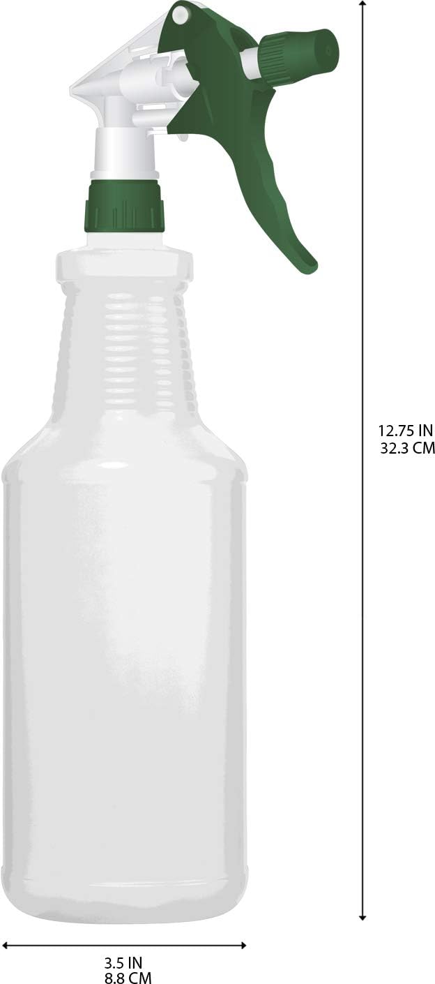 Empty Plastic Spray Bottle 32 Ounce, Professional Chemical Resistant with White-Green Sprayer for Chemical and Cleaning Solution, Heavy Duty, Adjustable Head Sprayer from Fine to Stream (Pack of 3): Automotive