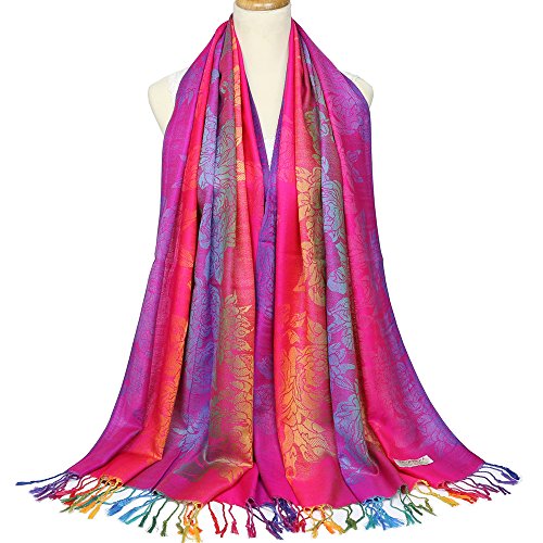 Fashion Colorful flowers Jacquard cotton pashmina Women Wrap Shawl tassels Scarves 75