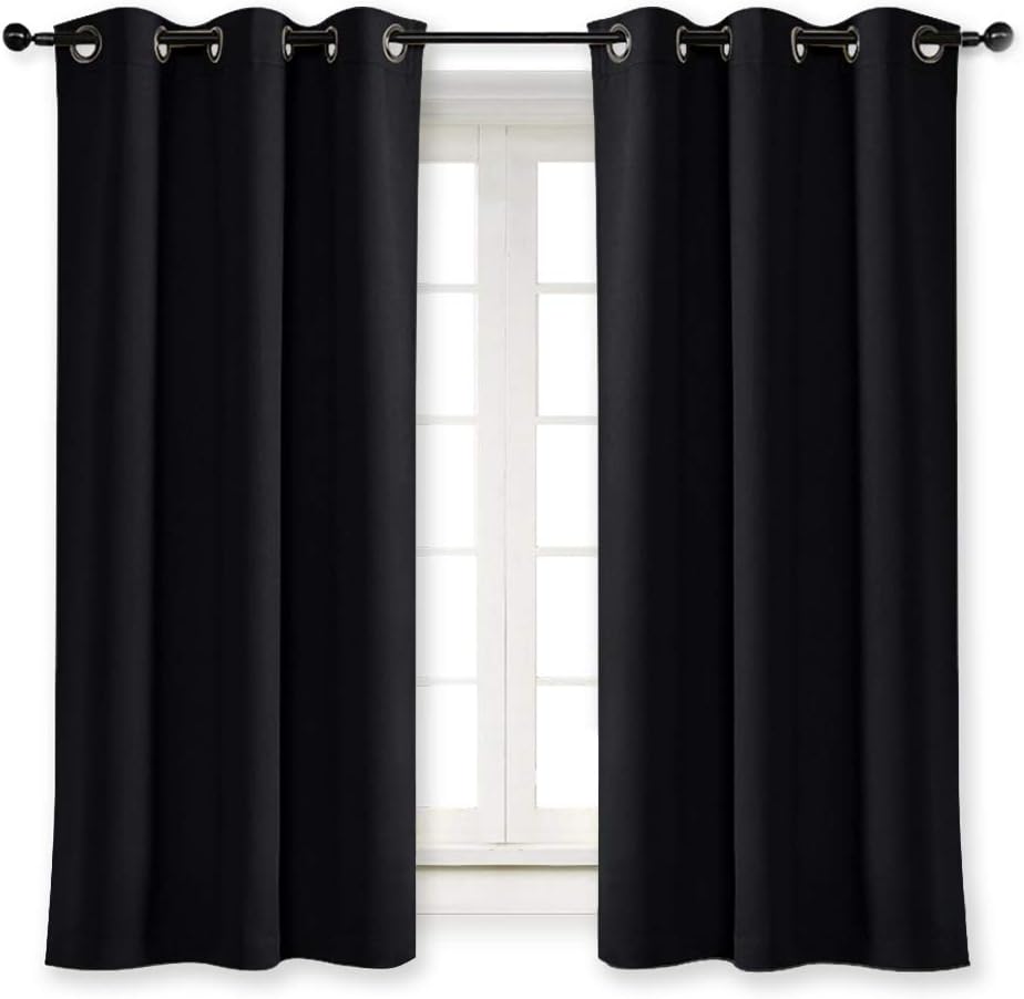 Window Treatments - NICETOWN Black Out Curtain Panel Shade Black Solid Energy Efficient Eyelet Top Window Blind for Guest Room (Single Piece, 42 inches Wide by 63 inches Long, Black)