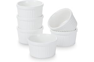 SLJMR 3 oz Ramekins 6 pcs Porcelain Ramekins Dishes for Souffle,Creme Brulee, Pudding, Custard Cups,Bakeware Bowls Set for Baking,Oven Safe, White 2.75 inch