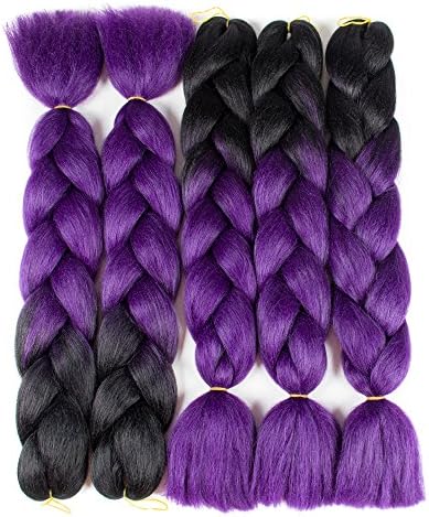 Alica Ombre Jumbo Braids Synthetic Braiding Hair Box Braids Kanekalon Fiber Two Tones 5pcs/lot 24" (Black-Deep Purple)