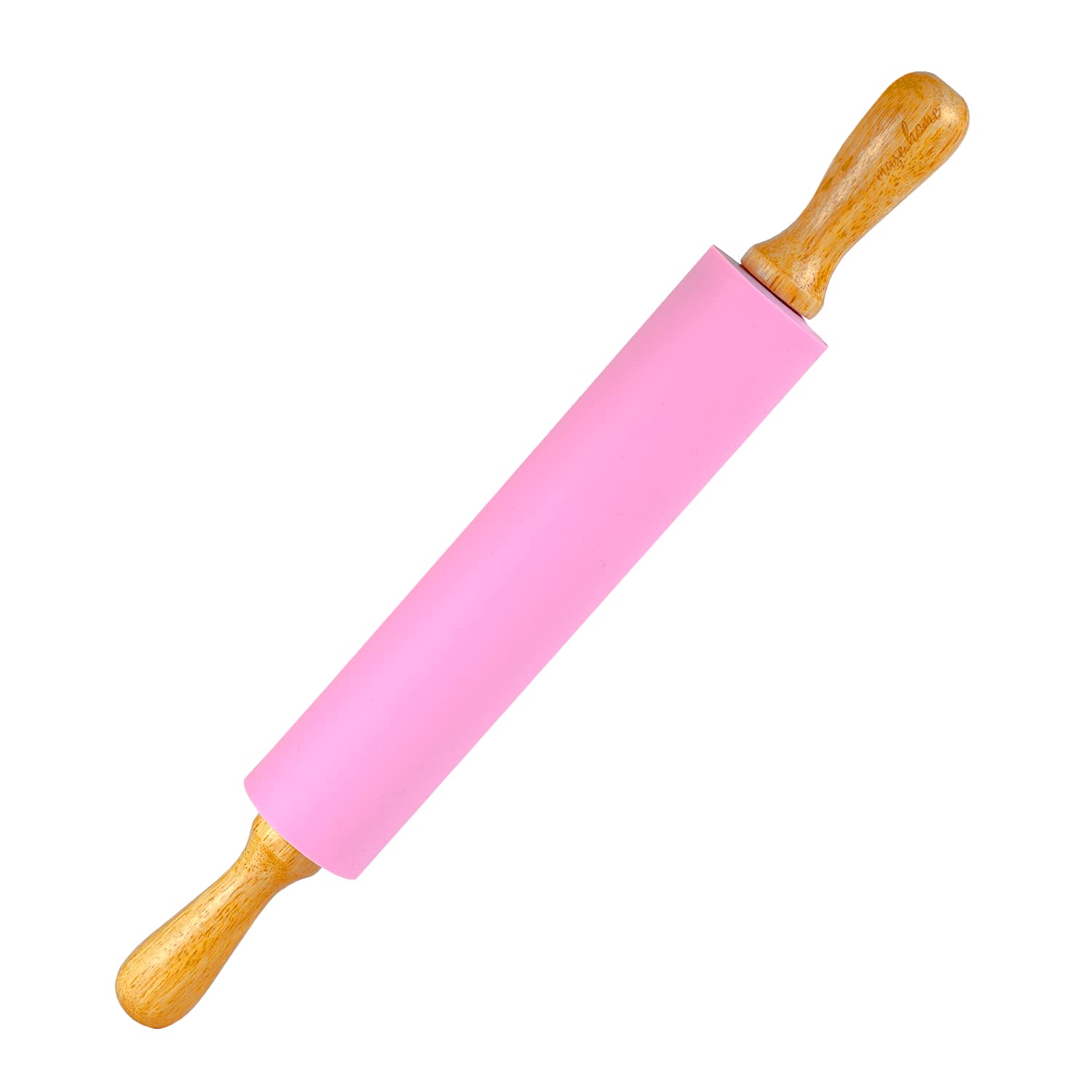 Photo 1 of [mase home] Silicone Rolling Pin for Baking – 17" Non-Stick Dough Roller with Wooden Handles (Pink)