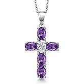 Gem Stone King 925 Sterling Silver Purple Amethyst and Lab Grown Diamond Cross Pendant Necklace for Women | 2.65 Cttw | Gemstone February Birthstone | Oval 6X4MM | With 18 Inch Chain