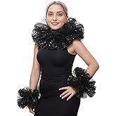 ANDHOM Renaissance Victorian Ruffle Collar and Wrist Cuffs Set Organza Colonial Clown Choker Neck Collar Cuff