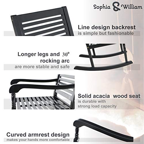 Sophia & William Outdoor Acacia Wood Rocking Chair Black, Wooden