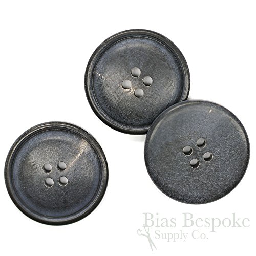 Set of 3 Extra Thick Blue Black Genuine Horn Overcoat Buttons, 44 Line