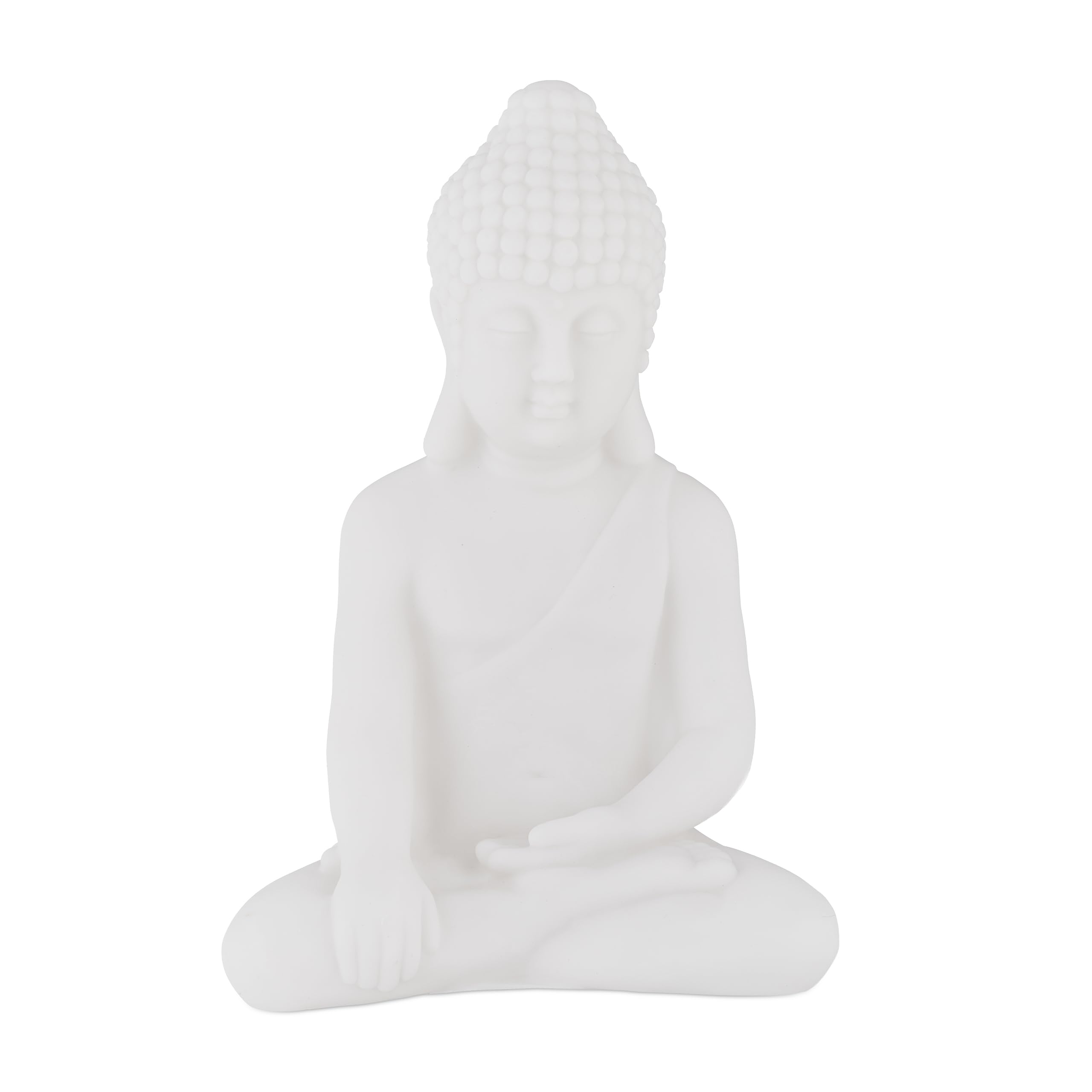 Relaxdays Sitting Buddha Figurine, 17 cm, Decorative Ornament for Living Room and Bathroom, Moisture-Resistant, White