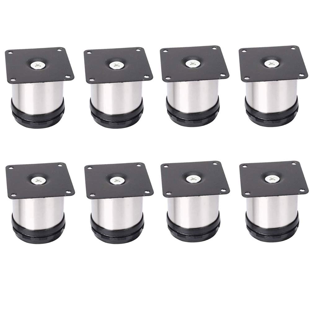Youery 8 PCS 50x50mm Adjustable Support Furniture Legs Stainless Steel Round Cabinet Feet,Adjustable Height Furniture Legs Cabinet Stainless Steel Metal Round TV Desk Table Kitchen with Screws Feet
