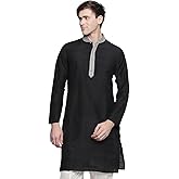In-Sattva Men's Indian Embroidered Banded Collar and Placket Royal Kurta Tunic