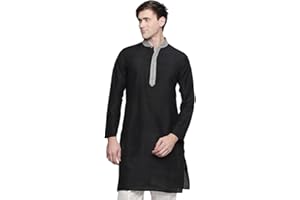 In-Sattva Men's Indian Embroidered Banded Collar and Placket Royal Kurta Tunic