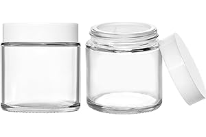TUZAZO 4oz Small Glass Jars with White Lids, 2 Pack Round Clear Glass Jars with Inner Liners & Stickers Reusable Empty Cosmetic Containers for Lotions, Body Butters, Creams, Powders, Candles