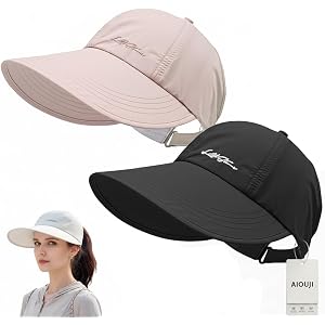 2 Pack UPF Sun Protection Baseball Hat for Men and Women Lightweight Wide Large Brim Visor UV Shade Ponytail Cap