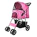 Flexzion Pet Stroller (Pink) Dog Cat Small Animals Carrier Cage 4 Wheels Folding Flexible Easy to Carry for Jogger Jogging Walking Travel Up to 30 Pounds with Sun Shade Cup Holder Mesh Window