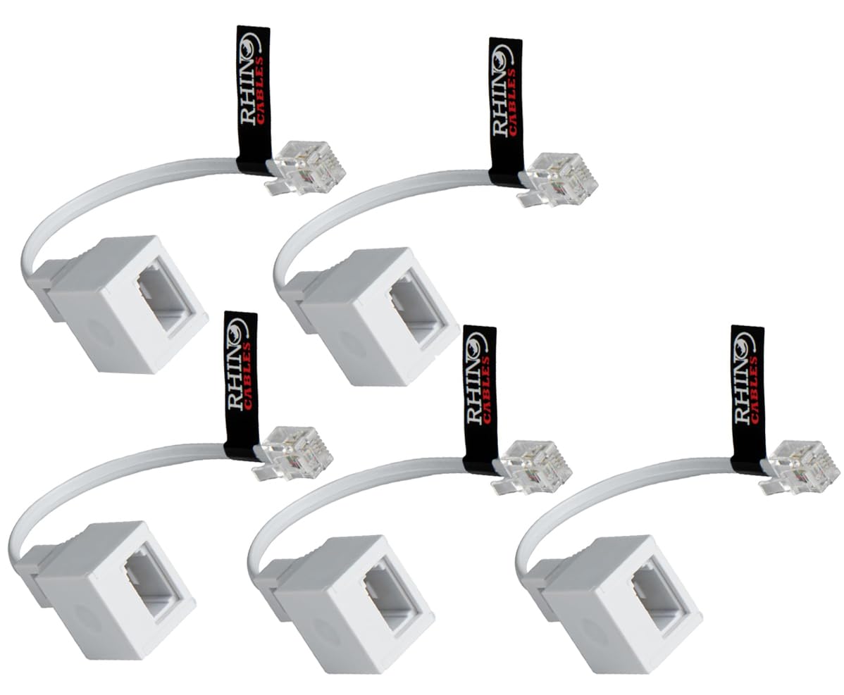 rhinocables RJ11 to BT Socket Adapter - Phone to Ethernet - Universal Compatibility for Phones, Modems, Routers & Printers. Durable Connector for Seamless Calls & Fast Internet (Pack of 5)