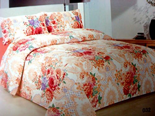 TWB Home 4 Piece Floral Printed Bed Sheets Set Egyptian Comfort 1800 Count- Flat Sheet, Fitted Sheet, 2 Pillow Cases, Orange Floral, 032, Queen Size